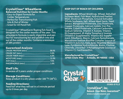 CrystalClear Koi & Pond Fish Food - Wheat Germ - 3.0mm Pellet Size - 2.2 Pound Bucket