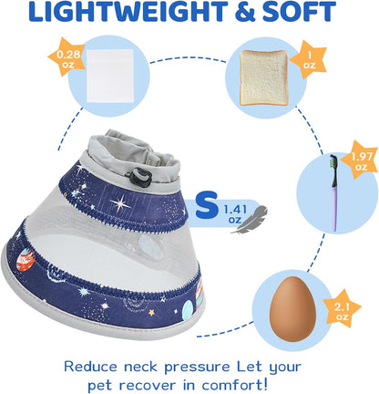 Breathable Air Mesh Cat Cone Collar Soft to Stop Licking, Adjustable, Foldable Lightweight Kitten Cones After Surgery Recovery for Cats & Kittens (Star Blue,S)