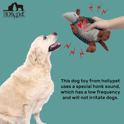 Hollypet Plush Dog Squeaky Toy Stuffed Armadillo Animal Pet Puppy Chew Toys with Clean Teeth for Small Medium Large All Breed Sizes Dogs, Dark Gray and Light Gray,8 in