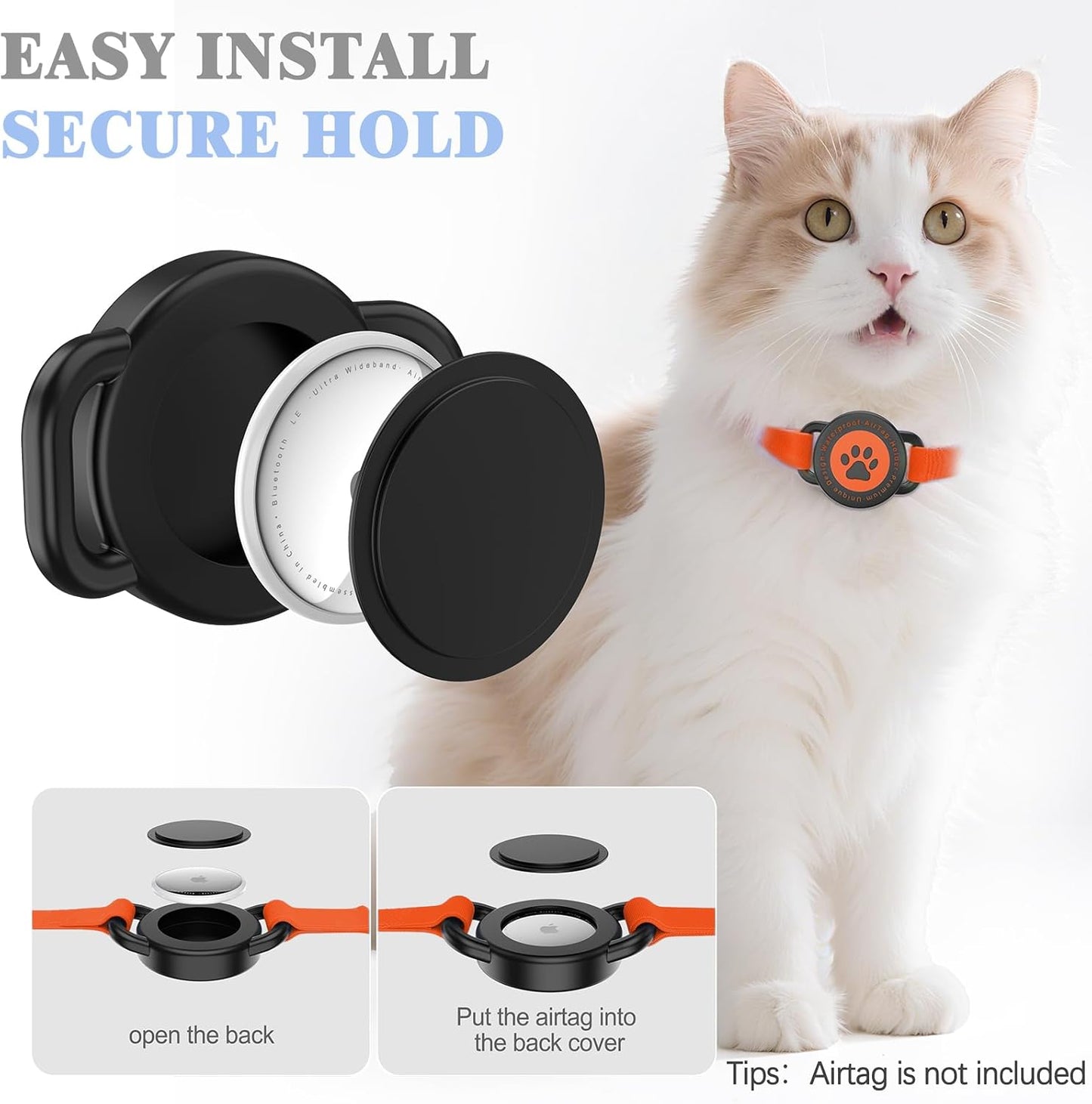 Airtag Cat Collar, Stretchy Kitten Collar with Apple Air Tag Holder, Lightweight and Comfortable, Ultra Elastic GPS Cat Collars for Cats Kittens and Puppies, 8-12.5 inch, Orange