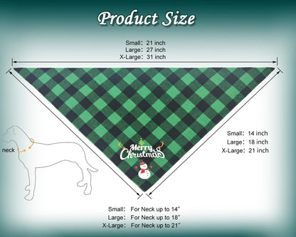 Christmas Dog Bandanas 2PCS-Small,Classic Plaid Triangle Holiday Scarf with Santa and Snowman Prints,Winter Pet Outfit for Boys and Girls,Red Green Plaid Dog Costume for Small Dogs and Cats