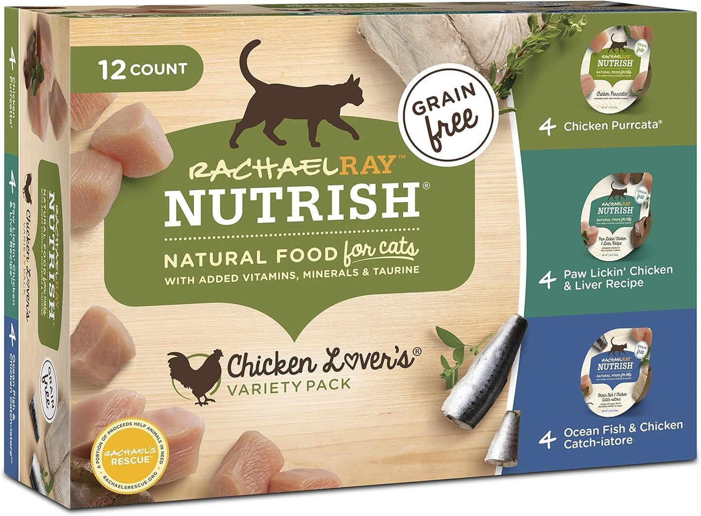 Nutrish Rachael Ray Natural Wet Cat Food, Chicken Lovers Variety Pack, 2.8 Ounce Cup (Pack of 12), Grain Free