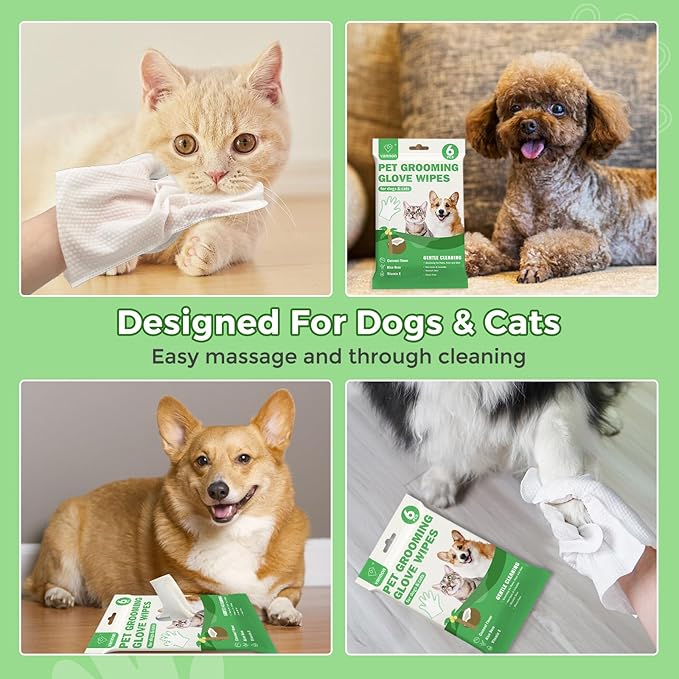 Vannon Extra Thick Pet Bathing Wipes for Dogs & Cats, Cleaning & Odor-Controlling Grooming Gloves, Nourish Fur Glove Wipes for Daily Care and Traveling, Rinse Free, Coconut Scent, 3 Pack, 18 PCS