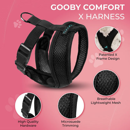 Gooby Comfort X Head in Harness - Black, Small - No Pull Dog Harness, Patented Choke-Free X Frame - Perfect on The Go Dog Harness for Medium Dogs No Pull or Small Dogs for Indoor and Outdoor Use
