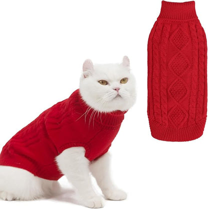 BINGPET Cat Sweater,Thermal Knitted Kitten Clothes Winter Coat,Classic Knit Turtleneck Cat Sweaters for Cats Only,Warm Pet Clothes for Kittens & Small Dogs Puppy Boy Girl Indoor Outdoor(Red,M)