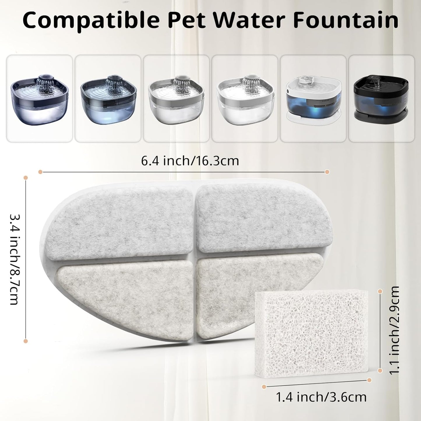 6 Packs Dog Water Filter Replacement, Feelneedy Cat Fountain Filters for (FN-W05) 7L/1.8Gal Dog Water Bowl Dispenser, Apetdola Cat Water Fountain (FP30)