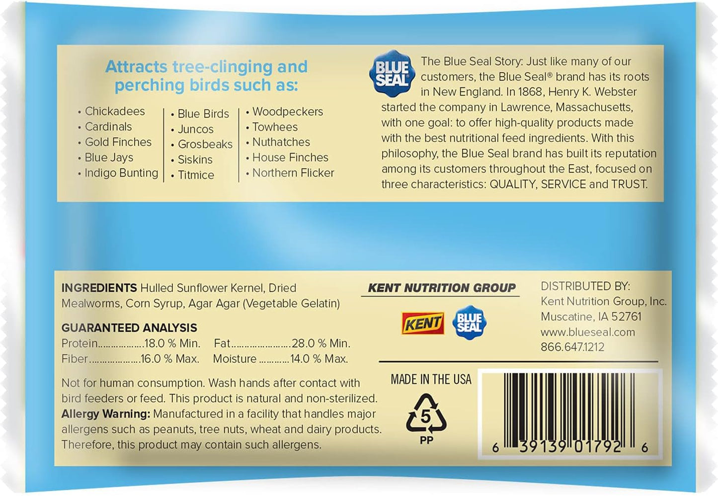 Blue Seal Mealworm Medley Suet Treat Bars for Wild Birds - No Mess Suet Feed for Woodpeckers, Cardinals, Siskins, Sparrows & More - 7 oz Bird Seed Cakes (Pack of 12)
