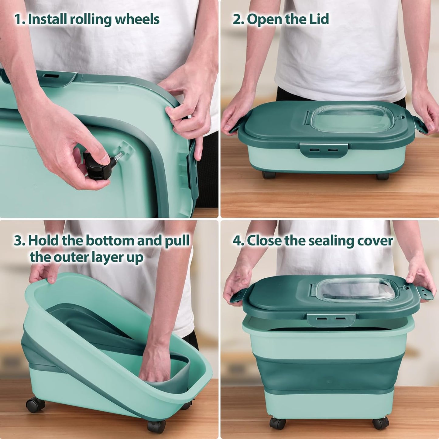 Dog Food Storage Container, 5-20Lbs Collapsible Pet Food Storage Containers with Rolling Wheel Airtight Locking Lid, Dry Food Storage Bin with Cup and Scoop, Suitable for Pet Food, Flour, Rice