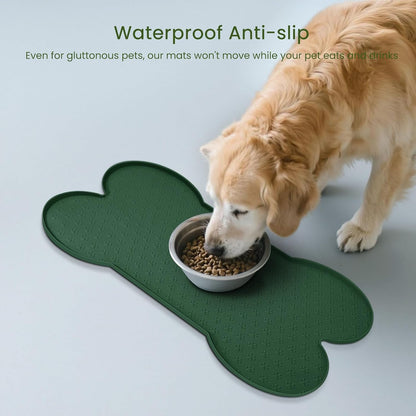 Dog Food Mat Anti-Slip Silicone Dog Bowl Mat Thicker Pet Placemat Waterproof Cat Feeder Pad with Raised Edge Puppy Kitten Feeding Mats Suitable Small Medium-Sized Dogs Cats Eating Tray