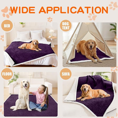 Smiry Waterproof Blanket Throw for Large Dogs, Soft Reversible Dog Blanket for Sofa Couch Bed, Washable Leakproof Sherpa Fleece Furniture Couch Cover Protector(30"x40", Dark Purple/White)
