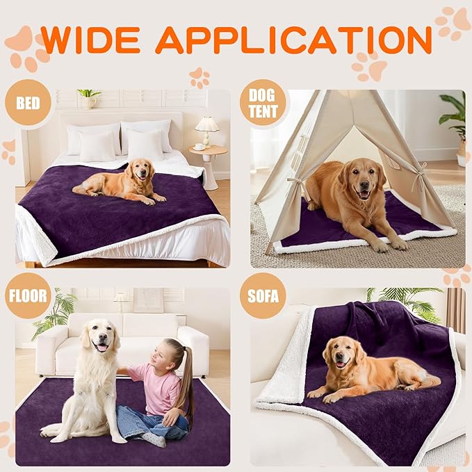 Smiry Waterproof Blanket Throw for Large Dogs, Soft Reversible Dog Blanket for Sofa Couch Bed, Washable Leakproof Sherpa Fleece Furniture Couch Cover Protector(40"x60", Dark Purple/White)