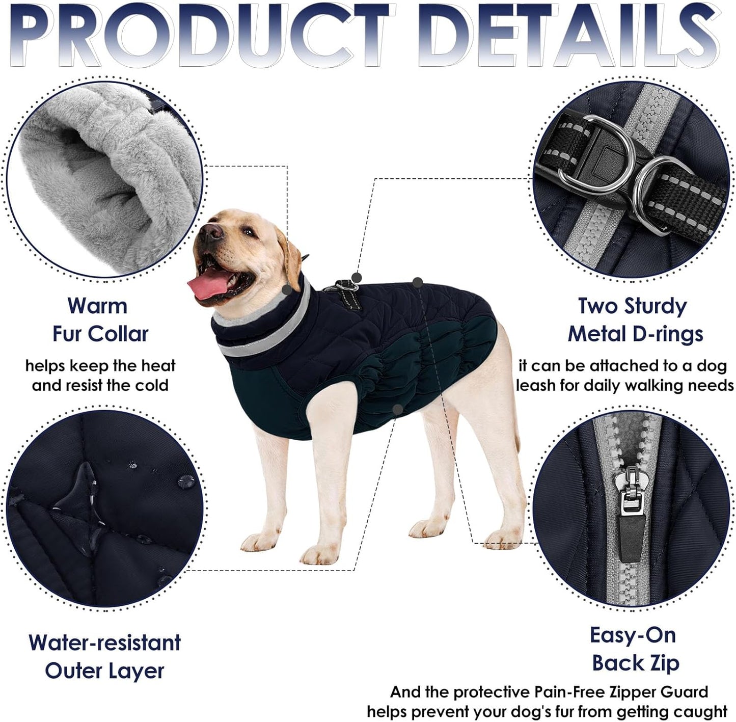 AOFITEE Dog Coat, Warm Dog Jackets for Small Dogs, Dogs Winter Coat with Harness Built in, Reflective Pet Winter Jacket, Waterproof Windproof Puppy Puffer Jacket Fleece Vest, Navy XS