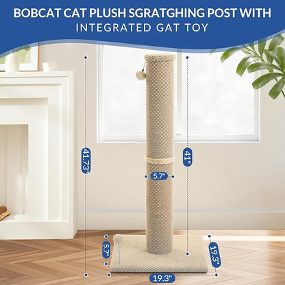 Cat Craft Cat Scratching Post Large Reticulate Carpet Scratching Post for Indoor Cats, Tall Cat Scratch Post, Carpet Cat Scratcher with Replaceable Toys, Sturdy Base, Large, Beige