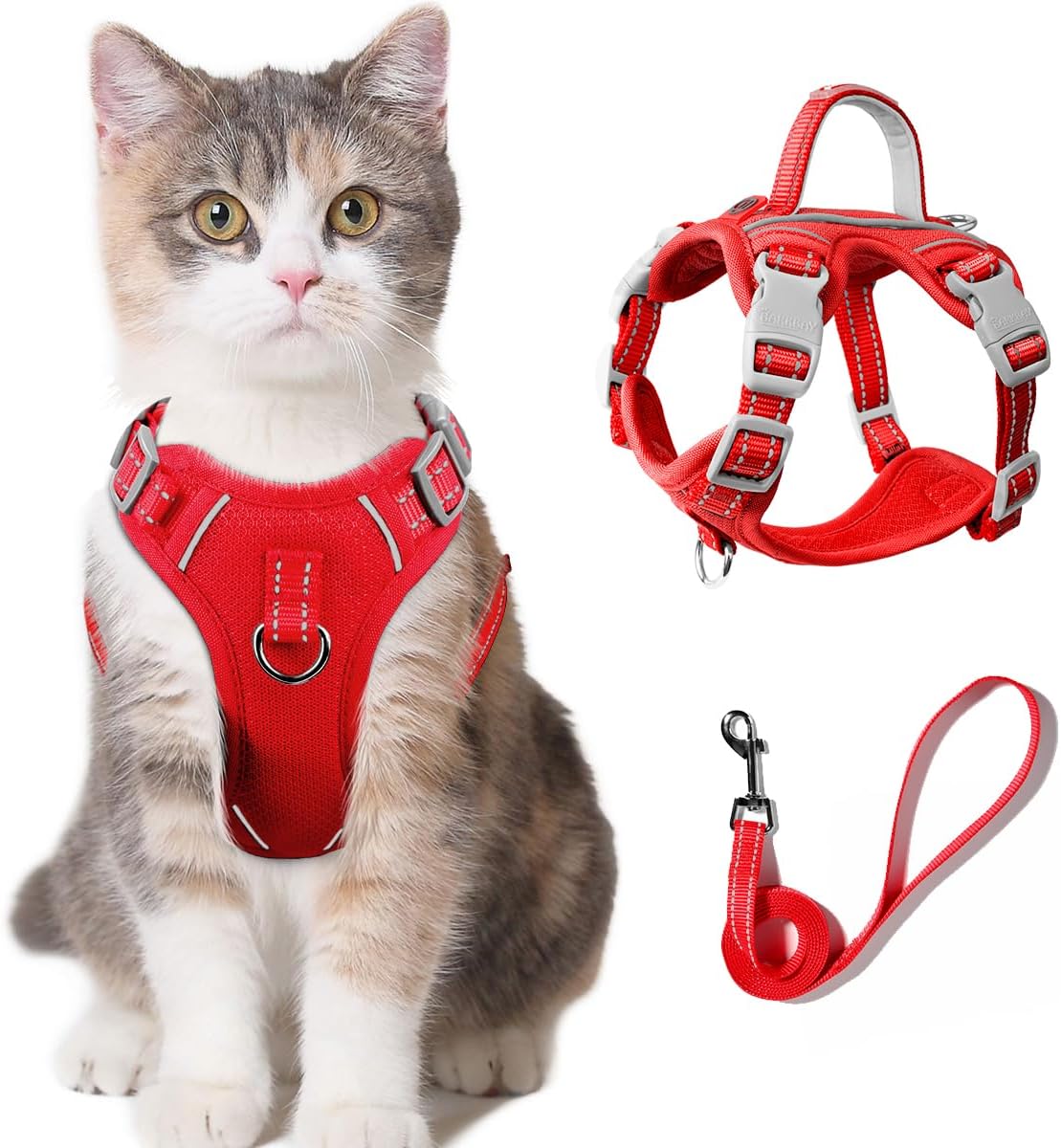 Cat Harness and Leash Set for Walking Escape Proof for Small Large cat Kitten Harness with ID tag Pocket (Red,XS)
