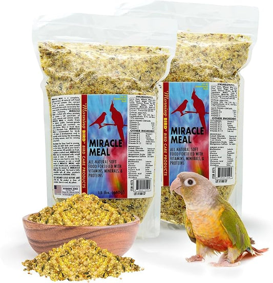 Morning Bird Miracle Meal 3 lbs (2-Pack, 1.5 lbs Each) – Soft Food for Birds with Vitamins & Supplements – Packed with Protein, Minerals & Amino Energy – Promotes Strong Feathers & Overall Wellness