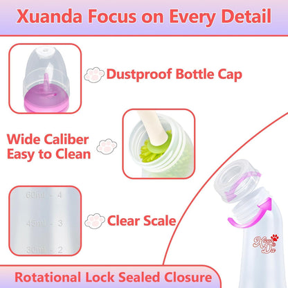 Pet Feeding Bottle and Syringes, 3 Sizes Nipples with Ventilation Valve Resistant Tearing Perfect for Puppies, Kittens, Small Wildlife (Pink)