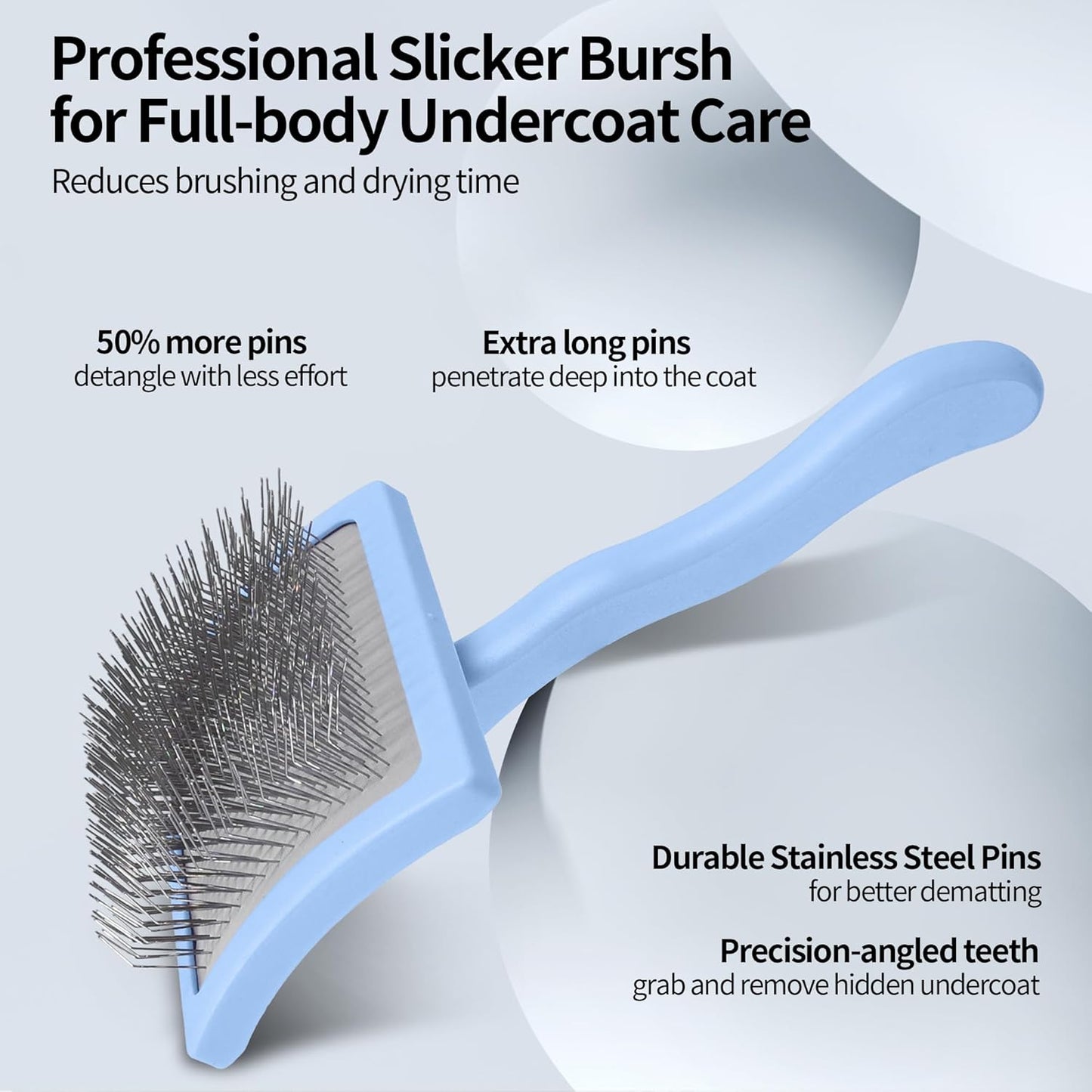 Pet Slicker Brush for Long & Short Hair - Detangling Tool for Dogs & Cats - 135° Angled Stainless Steel Pins, Curved Handle - Gentle Grooming for Small/Medium/Large Breeds (Blue)
