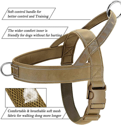 No Pull Dog Harness Brown for Small Medium Large Sized Dogs, Reflective Escape Proof Adjustable Dog Harnesses with 2 Patch, S