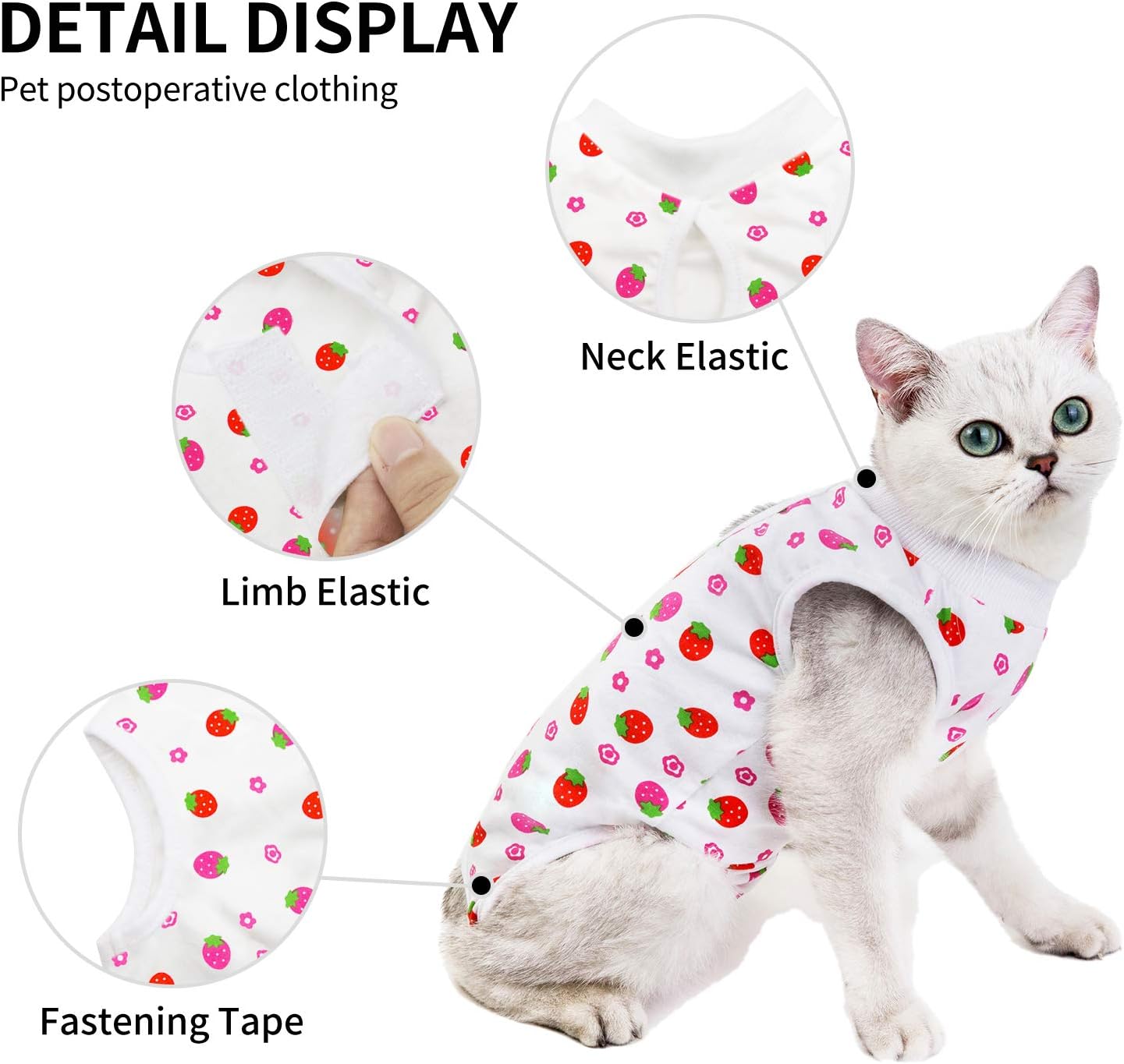 Cat Professional Surgical Recovery Suit,E-Collar Alternative for Cats Dogs,After Surgery Wear, Pajama Suit,Home Indoor Pets Clothing Strawberry S