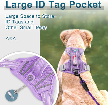 BARKBAY Dog Harness No Pull with ID Tag Pocket - Heavy Duty, Reflective, Easy Control for Large Dogs(Violet Purple,XS)