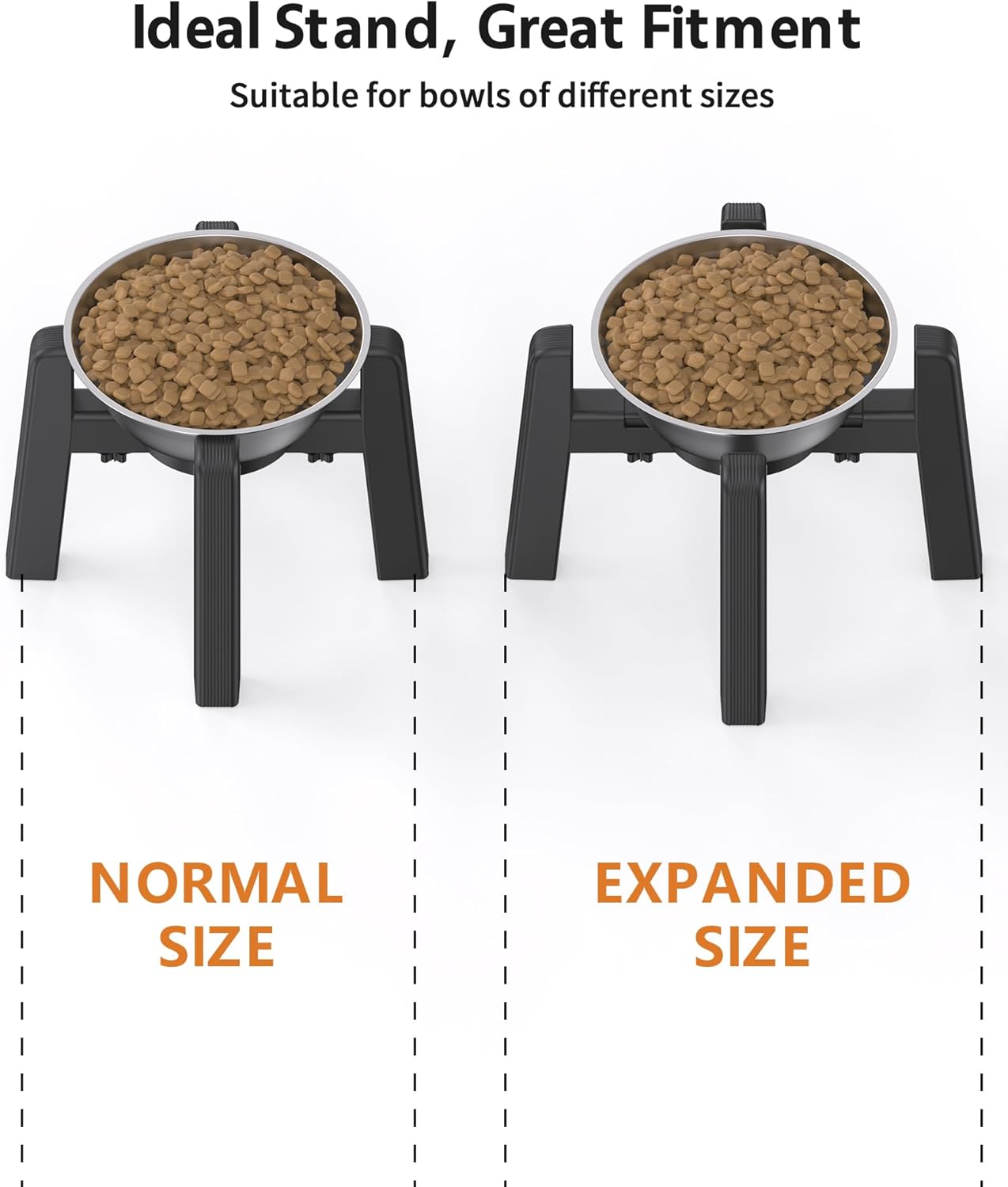 CZPET Dog Bowl Stand, 51 oz Large Capacity Raised Elevated Dog Food/Water Stainless Steel Feeder, Size Adjustable & Anti-Slip Stand for Medium Dogs (2 Pack)