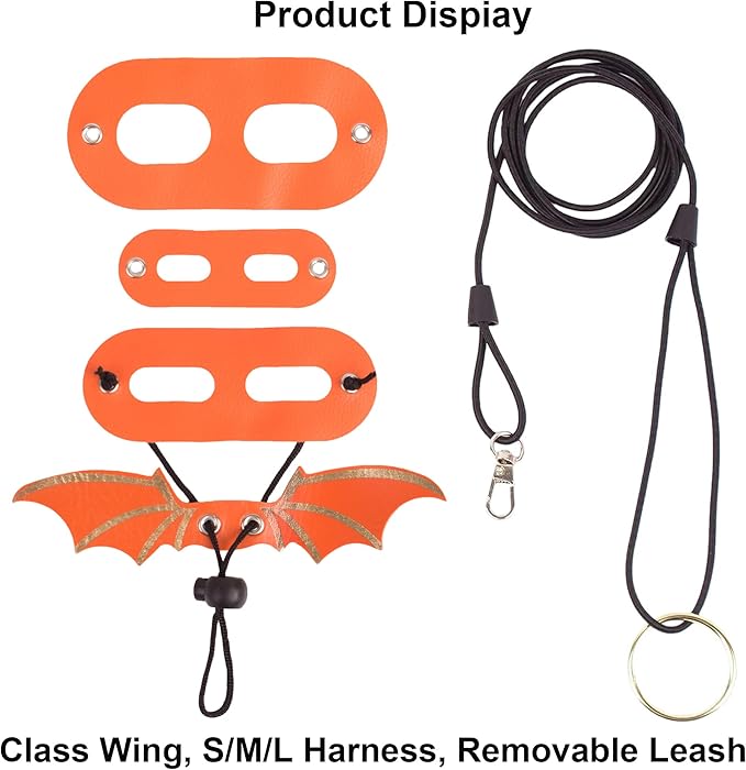 ADOGGYGO Bearded Dragon Leash Harness, 3 Size Pack Orange Lizard Wing Harness with Removable Leash for Bearded Dragon Lizard Reptiles