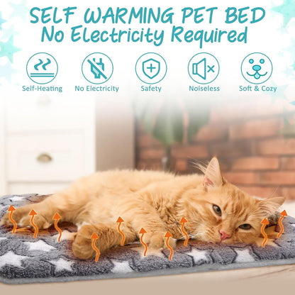 VitalCozy 2 Pack Self Warming Cat Mat Self Heating Pad Bed Reversible Machine Washable Reflects Body Heat Warm Thermal Pet Pad Crate Blanket for Feral and Indoor Cat(Star,20'' X 30'')