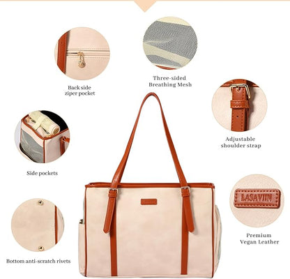 Fashion Dog Purse Pet Carrier Leather Bag for Small Dogs Cats Puppy, Portable Tote Bag Airline Approved Soft-Sided Carriers (Beign)