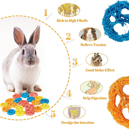 Dong Huang 20Pcs Bunny Chew Toys for Rabbit, Organic Natural Loofah Toys, Handmade Material for Guinea Pig, Hamster, Rat - Pet Tooth Care