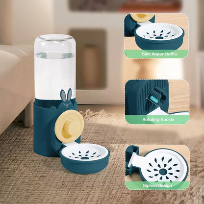 Hanging Automatic Pet Water Dispenser, Auto Siphon Rabbit Ferret Bunny Hedgehog Waterer Dispenser, Cat Dog Water Bowl for Cage Hanging (Dark Blue)