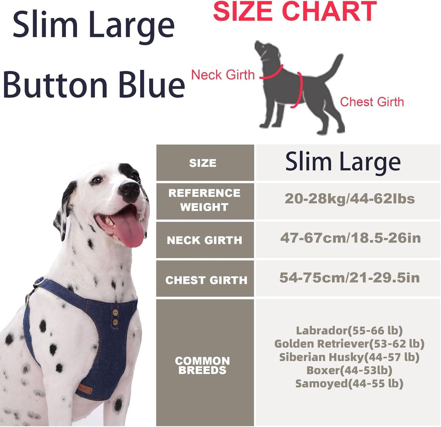 Dog Harness, No Pull Dogs Harness and Multi-Function Leash Set for Medium Dogs Easy Walk Everyday Adjustable Soft Dog Vest Harness Fashionable Dog Accessories Blue-Button-Slim Large
