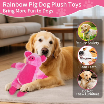 Dog Toys Plush, Squeaky Stuffed Dog Toy, Rainbow Pig Dog Toys for Small Medium Breeds, Soft DogToy Plush, Puppy Teething Dog Toy, Interactive Dogs Toy for Indoor Dogs(Pink)