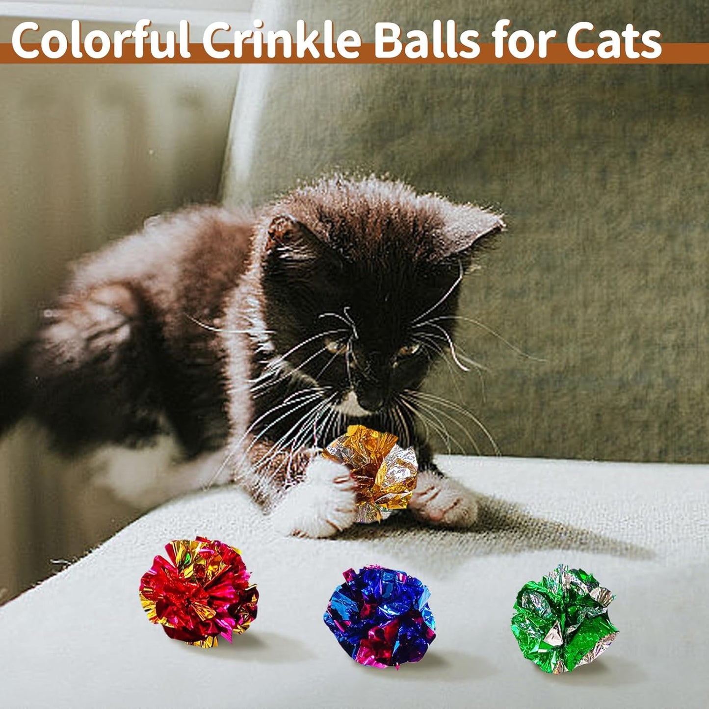 24-Piece Cat Toys Kit: Crinkle Balls, Bell Mice, Spring Toys - Assorted Colors for Indoor Cats Kittens