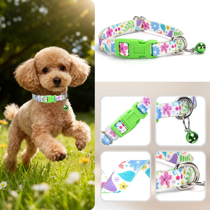 Puppy Collar with Bell，Nylon - Adjustable XXS/XS/S Tiny Dog & Cat Collar for Small Breeds,Soft Pink Collar with Quick-Release Buckle（Spring XS）
