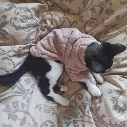 Turtleneck Sweater for Sphynx Cat Soft Coral Fleece Cat Clothes Thick Winter Warm Outfit Coat for Hairless Cats and Small Dogs Apparel with Sleeves (Pink, S (3-5 lbs))