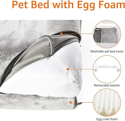 Amazon Basics Dog Bed with Cooling Gel Memory Foam, Pressure-Relief Support for Dogs up to 90lbs, Non-Slip Bottom, Machine Washable Cover, Extra Large Sized (44" x 35"), Taupe