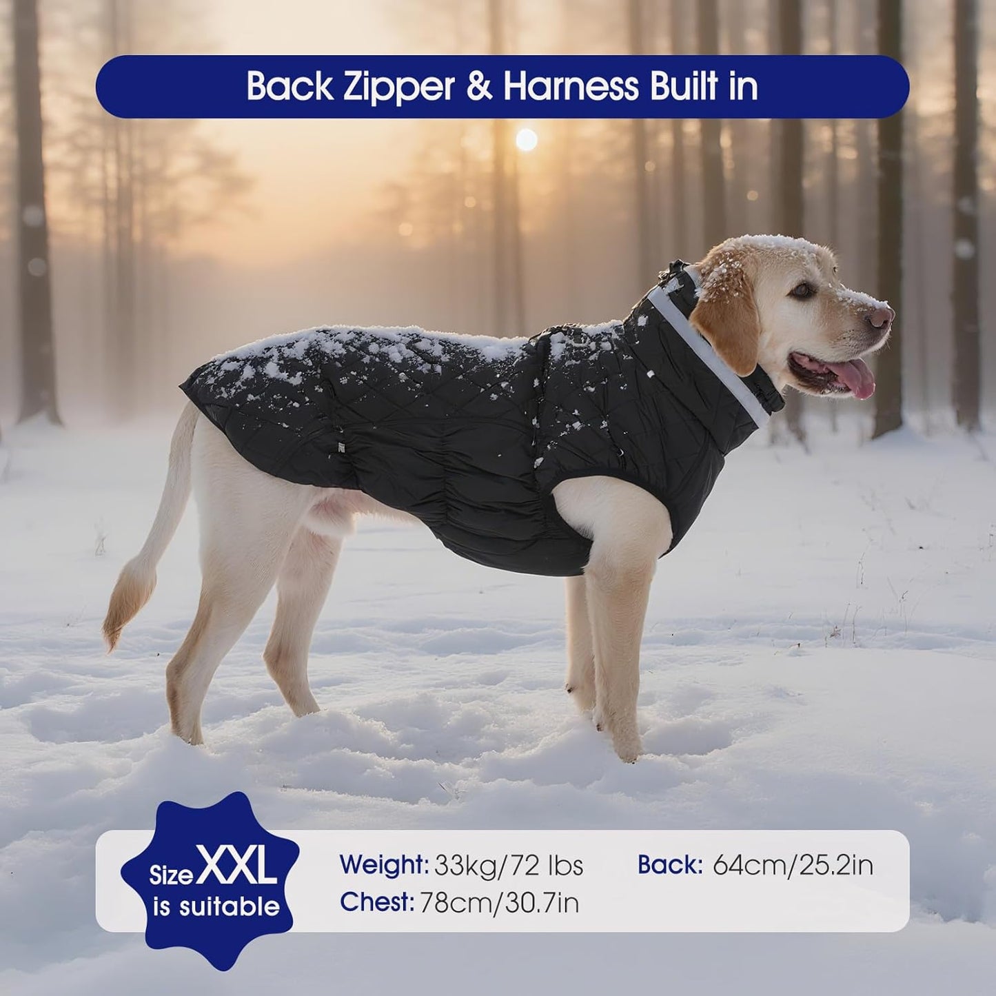 FUAMEY Dog Coat for Small Dogs,Waterproof Dog Winter Jacket with Harness Built in Puppy Cold Weather Coats Reflective Pet Vest with Zipper Warm Fleece Dogs Snowsuit Windproof Solid Black S