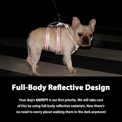 Huntboo Escape Proof Dog Harness, Escape Artist Harness, Fully Reflective Harness with Padded Handle, Breathable,Durable, Adjustable Vest for Medium Dogs Walking, Training, and Running Gear (Black,XS)