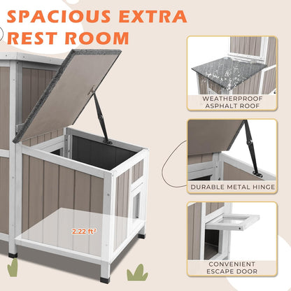 36.1" L Outdoor Cat House,2 Story Wooden Outdoor Cat Shelter with 3 Escape Doors,Weatherproof Fir Wood Feral Cat House with 2 Big Rest Rooms & Openable Asphalt Roof for 2-3 Cats