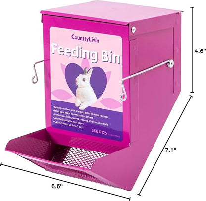 Metal Small Animal Feeder with Lid, Heavy Duty Feeder, Large Capacity Food Dispenser, Great for Rabbits, Guinea Pigs, Chinchillas and Other Small Animals. (4.6 inch, Purple)