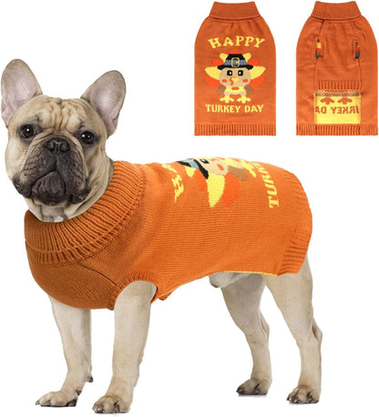 Thanksgiving Dog Turkey Sweaters Pullover Knitwear,Thick Warm Pet Knitted Clothes, Fall Turtleneck Dog Sweaters for Medium Large Dogs Girl Boy Pet Outfits Sweatshirt for Cold Weather S