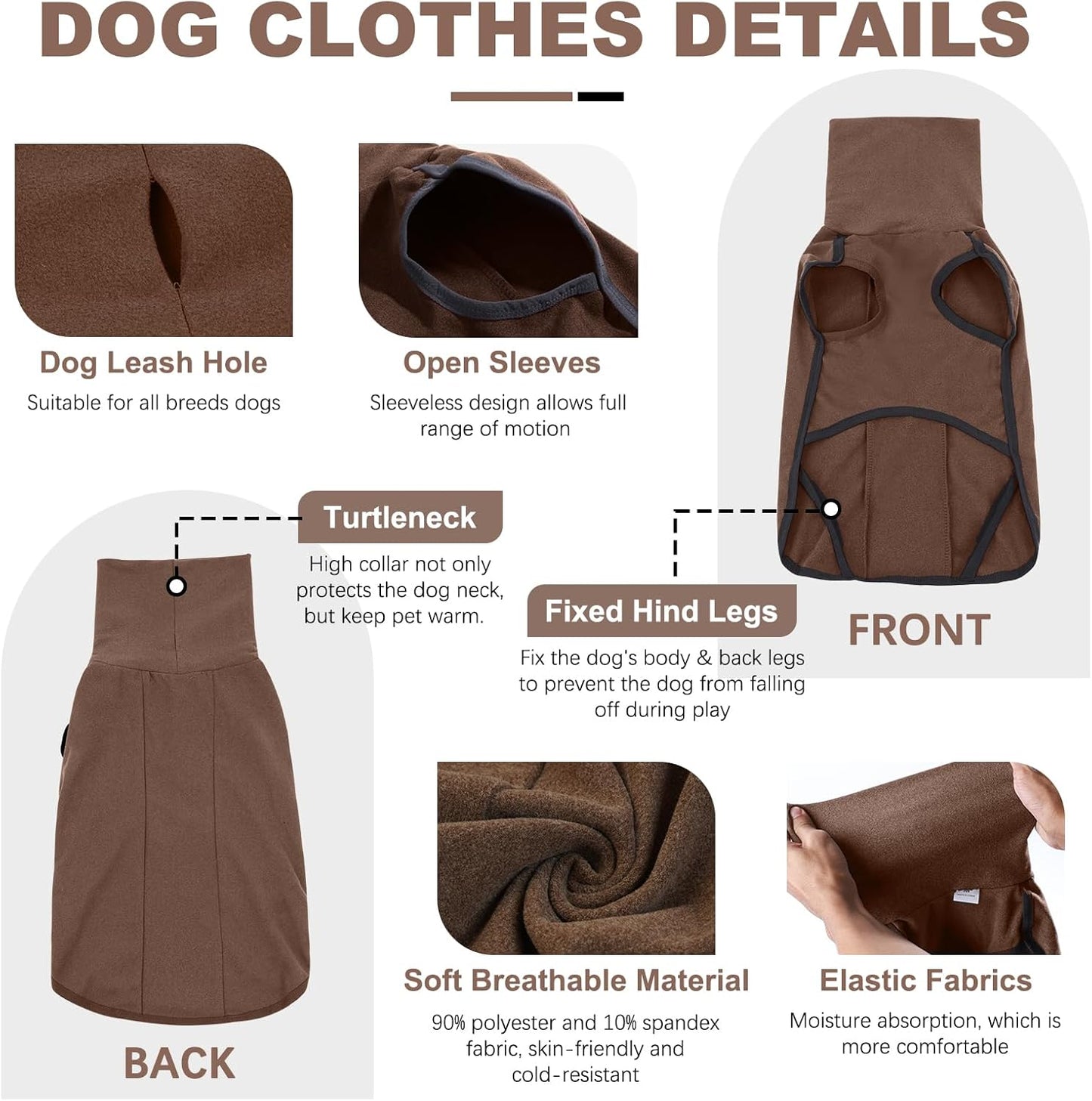 ROZKITCH Brown Dog Vest, Pet Windproof Warm Cold Weather Jacket Vest Cozy Jumpsuit Apparel Outfit Clothes for Walking Hiking Travel Sleep Brown XL