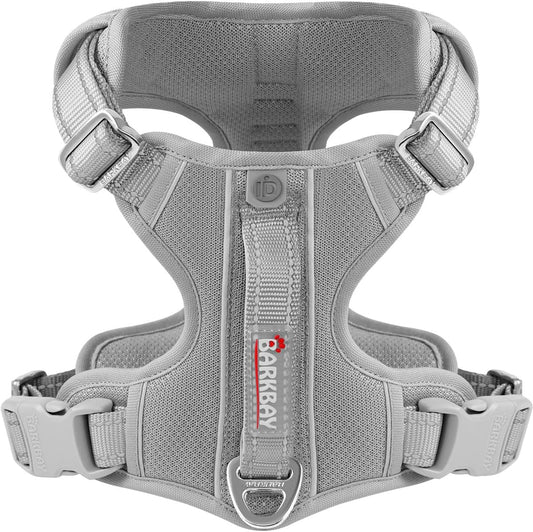 BARKBAY Dog Harness No Pull with ID Tag Pocket - Heavy Duty, Reflective, Easy Control for Large Dogs(Grey,XL)