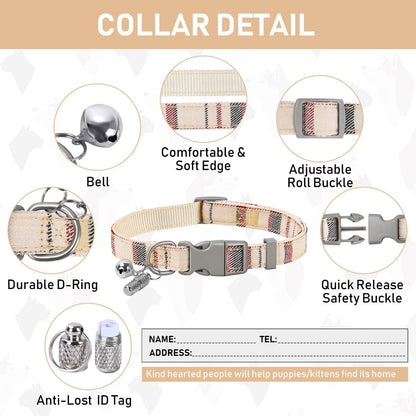 GAMUDA Small Dog Harness Collar and Leash Set, Step in No Chock No Pull Soft Mesh Adjustable Dog Vest Harnesses Plaid Reflective for Dogs Puppy Cats Kitten Rabbit (Beige, M)