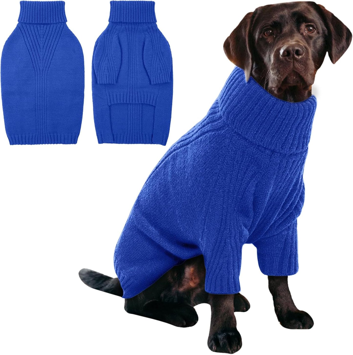 IECOii XXL Dog Sweater,Thermal Knit Big Dog Sweater with Sleeve,Pet Turtleneck Doggy Sweatshirt for Extra Large Dogs Boy Girl,Stretchy Large Dogs Cold Weather Outfit Pitbull Clothes,(Royal Blue,XXL)