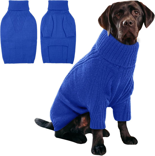 IECOii XXL Dog Sweater,Thermal Knit Big Dog Sweater with Sleeve,Pet Turtleneck Doggy Sweatshirt for Extra Large Dogs Boy Girl,Stretchy Large Dogs Cold Weather Outfit Pitbull Clothes,(Royal Blue,XXL)