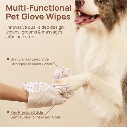 HICC PET Glove Wipes Pro Series for Dogs & Cats, Extra Thick Dual-Textured Grooming Wipes, Rinse-Free Shampoo Mittens for Quick Cleaning & Deodorizing, Perfect Between Baths, Travel