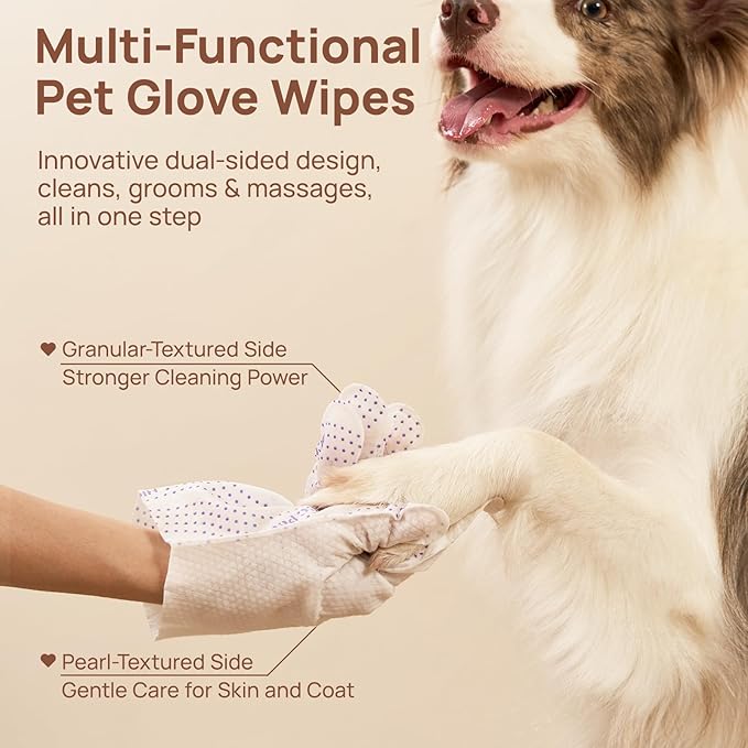 HICC PET Glove Wipes Pro – Pet Cleaning Gloves for Dogs & Cats – Infused with Coconut Oil & Plant Extracts – Hypoallergenic, Gentle, Spa-Like Care at Home