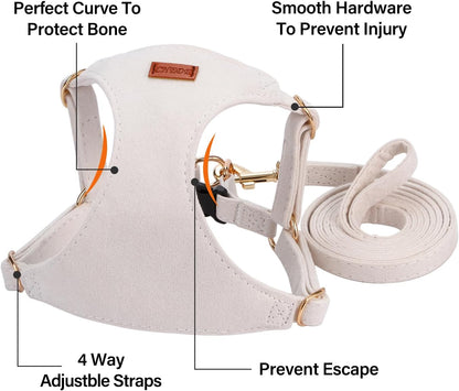 No Pull Dog Harness- Lightweight, Soft, Adjustable Small Harness Collar and Leash Set, Suitable for Cats Puppy Small and Medium-Sized Dog Outdoor Training and Running (Beige, S)