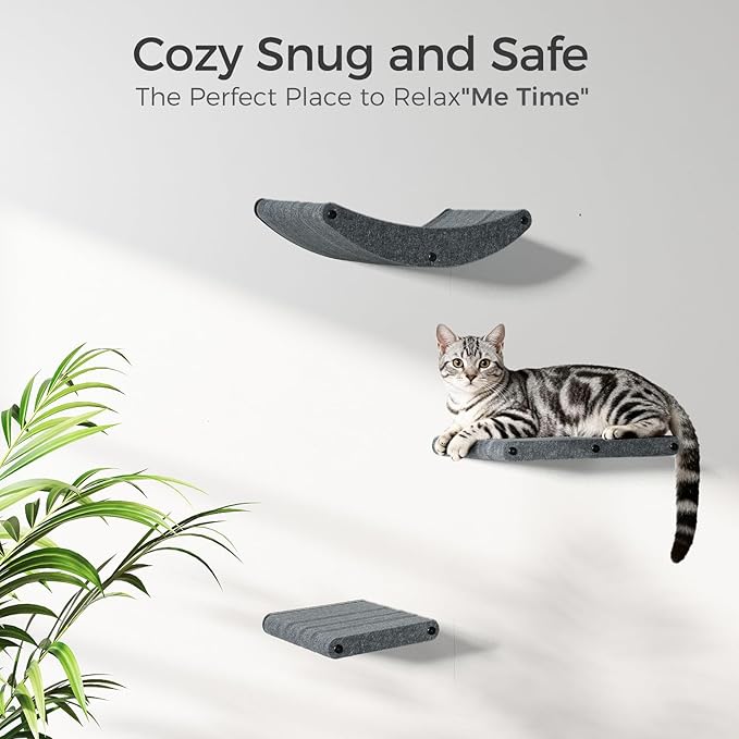 Cat Wall Shelves Stable Wall-Mounted Cats Shelves and Perches - 3-in-1 Cat Playground Furniture Set for Climbing Resting - Suitable for Small to Large Indoor Cats (Black)